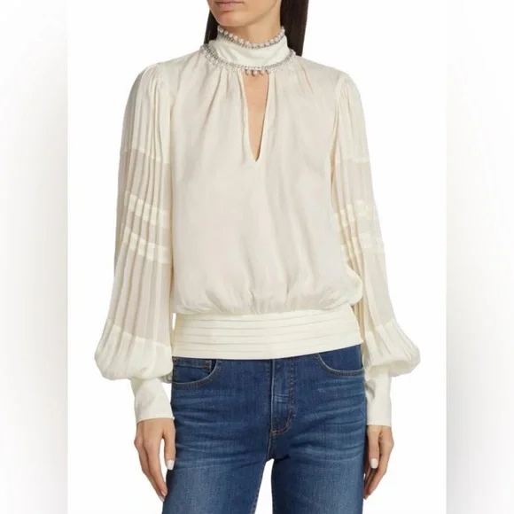 Ramy Brook Cream Pleated Blouse - Picture 1 of 1